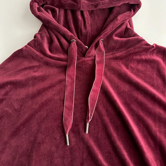 Daily Practice by Anthropologie Burgundy Velour Drawstring Hoodie Sweatshirt L - Picture 3 of 8